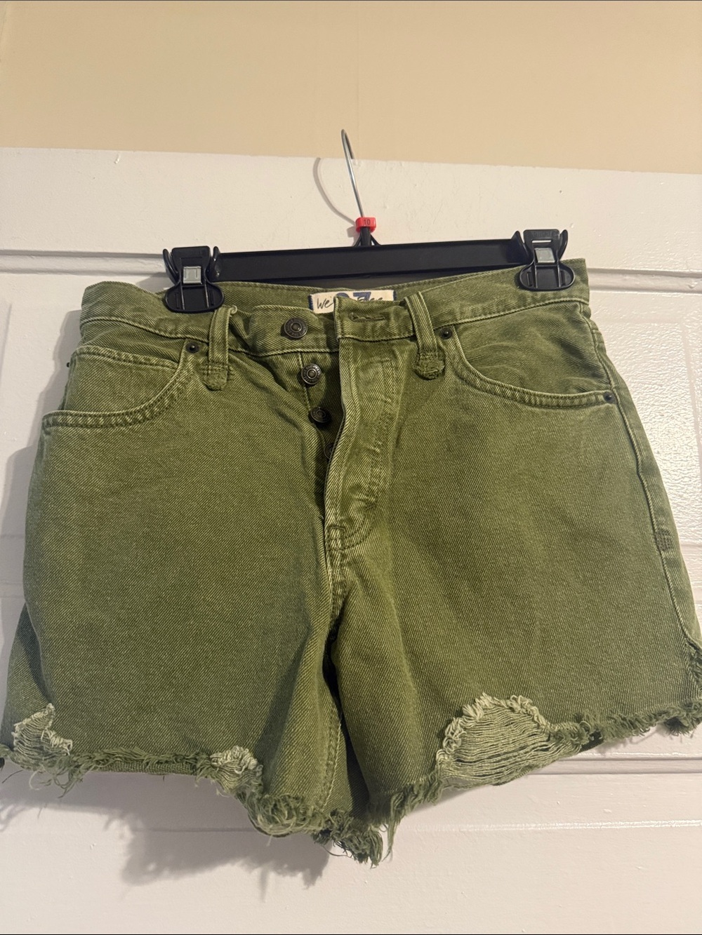 We The Free Olive Green Distressed Denim Shorts